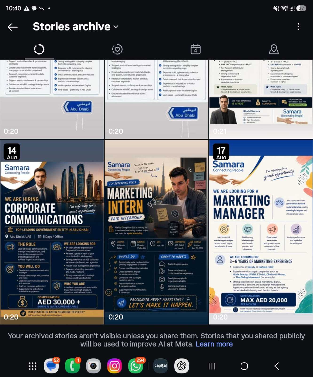 Archive of communications and marketing opportunity posts